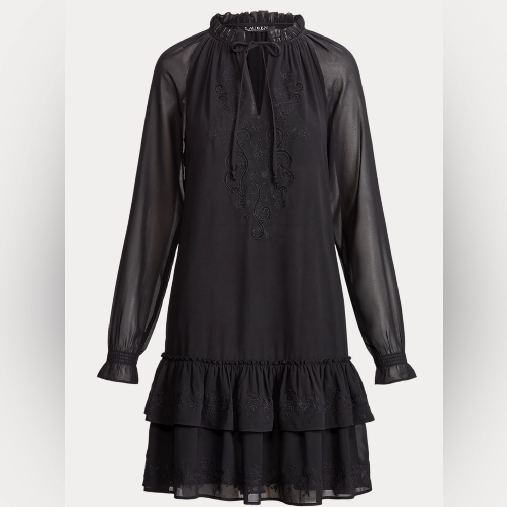 NWT Ralph Lauren Dress Embroidered Georgette Dress